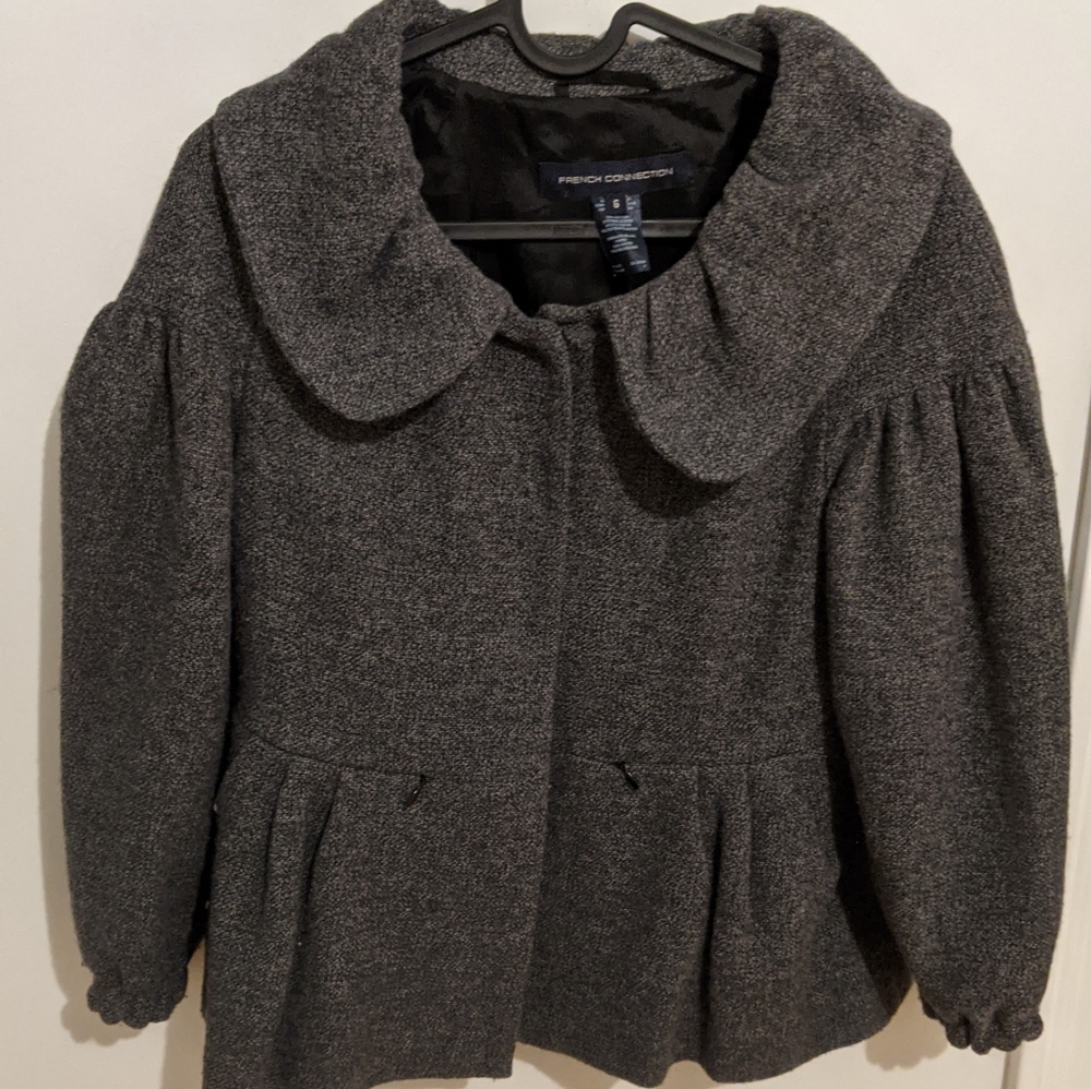 FCUK grey wool jacket w bib collar & puff sleeves